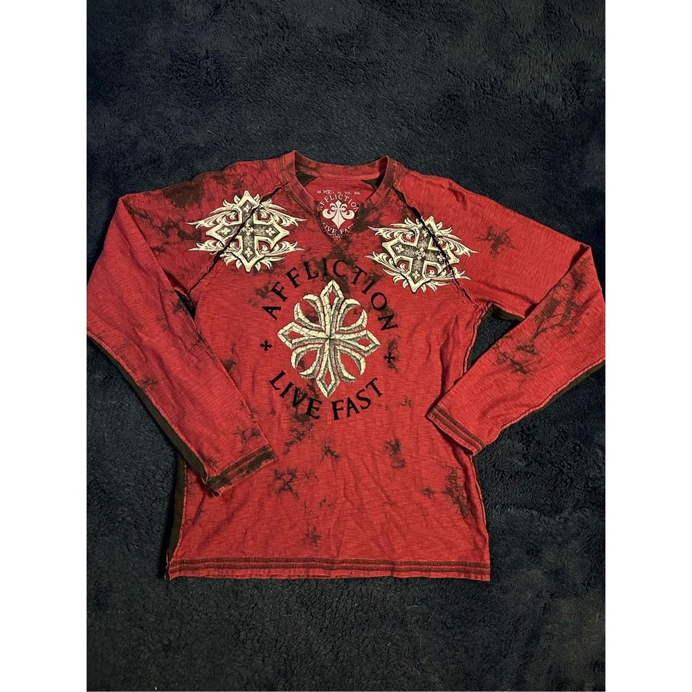 Affliction Men's Red Long Sleeve Graphic Tee
